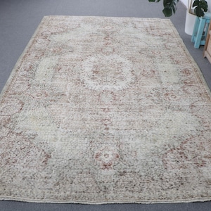 Vintage Large Rug, 6x9.2 ft Turkish Rug, Gray Patchwork Wool Rug