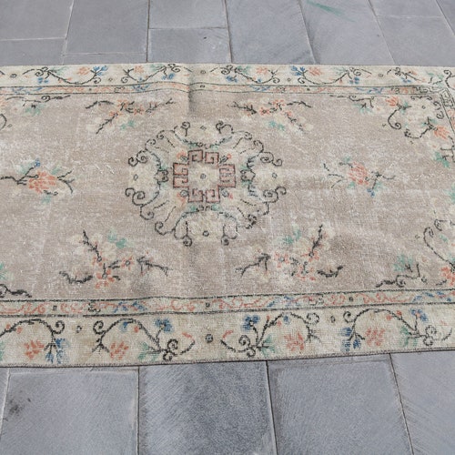 Area Carpet, Turkish Rug, Vintage Rug, Oushak Rug, 44x107 inches shops Beige Carpet, Decorative Bedroom Carpet, Anatolian Indoor Rug, 3902