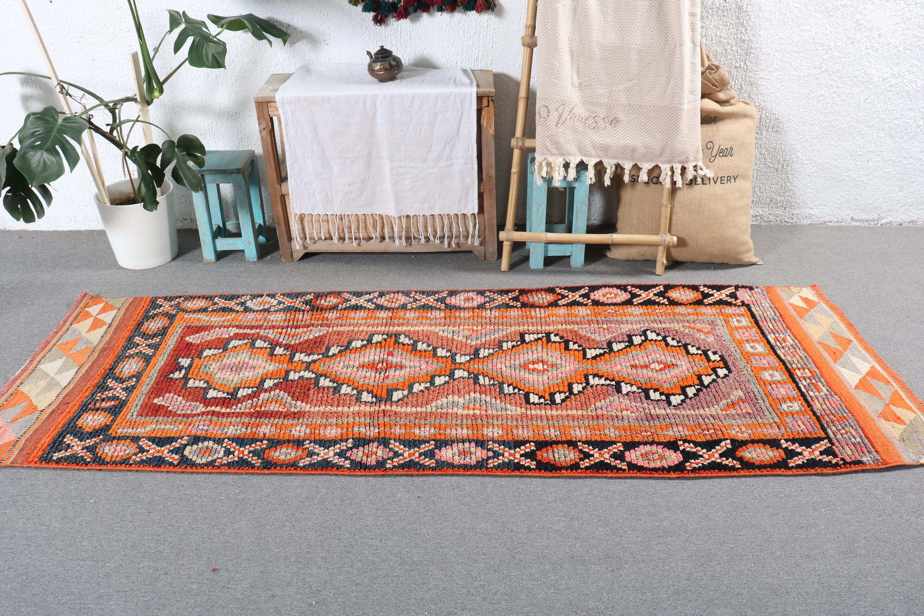 ヴィンテージ トルコ キリム ラグ、3 x 8 フィート ランナー、幾何学