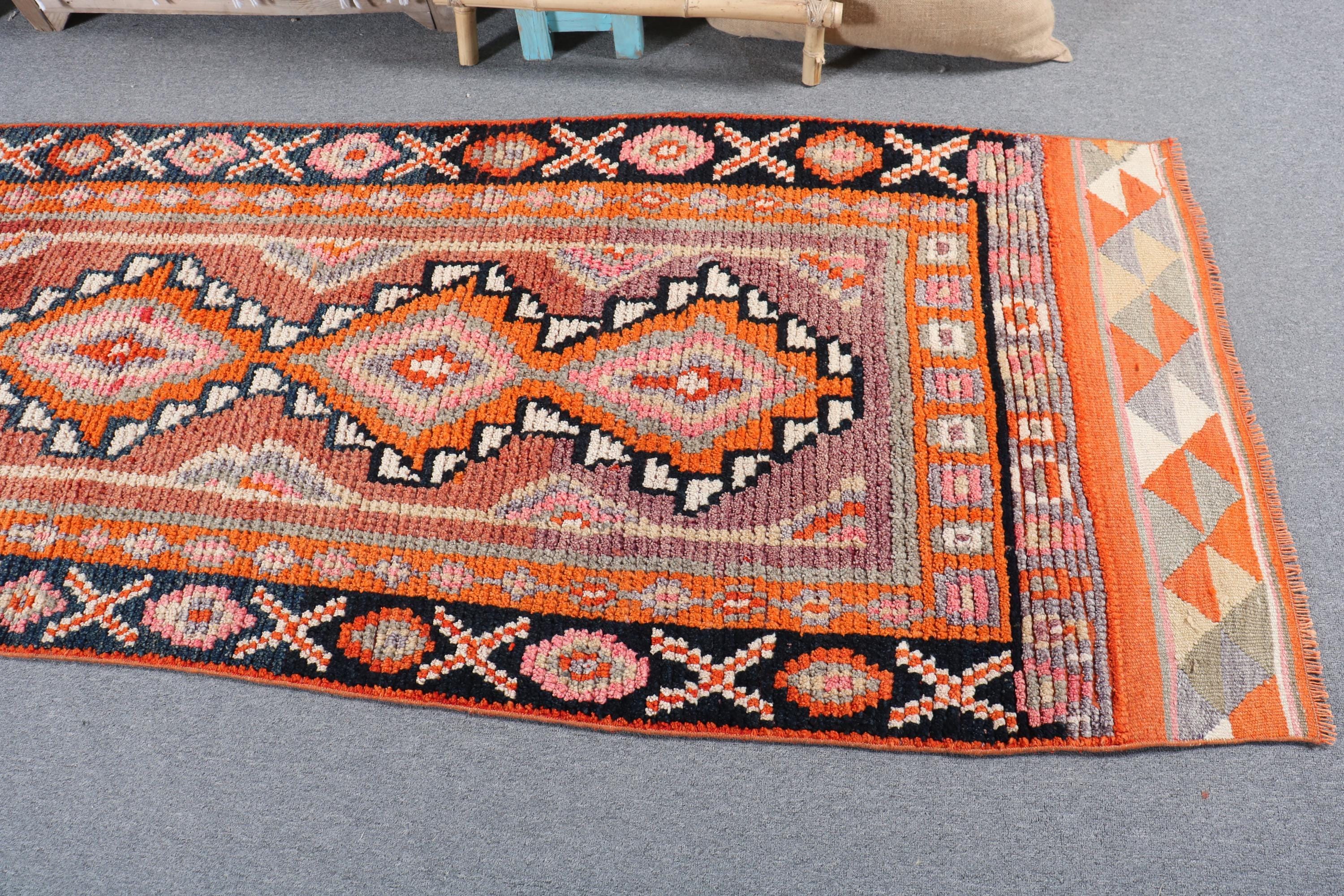 ヴィンテージ トルコ キリム ラグ、3 x 8 フィート ランナー、幾何学