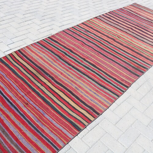 Vintage Kilim, Runner Kilim, Turkish Kilim, shops Home Decor Kilim, 52x147 inches Red Kilim, Turkey Kilim, Kitchen Kilim, Striped Kilim, 5362