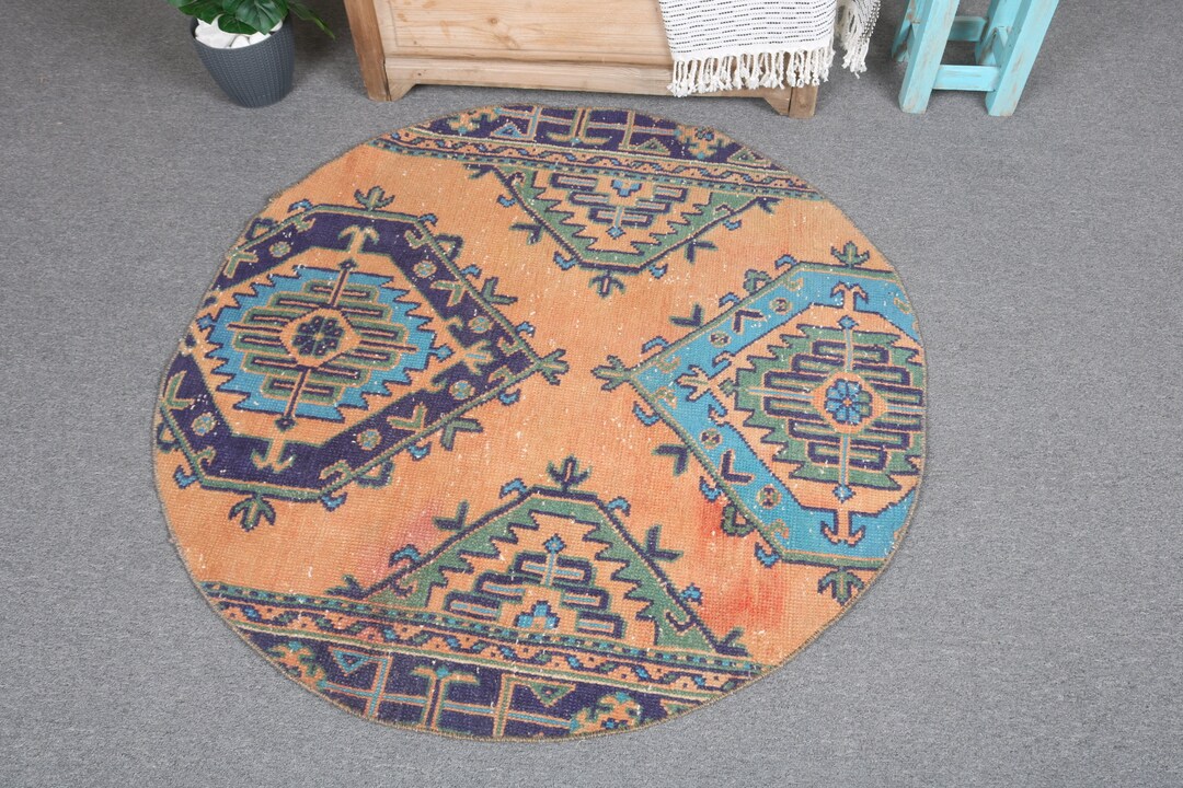 Turkish Rug, Small Rugs, Vintage Rug, Round Rug, Anatolian Rug, Rugs ...