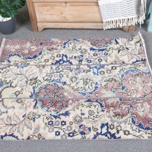 Small Rugs, Turkish Rug, Vintage Rug, Antique Rug, Rugs For Bathroom, 2.8x3.4 ft Beige Rug, Patchwork Rug, Wool Rugs, Gift For Him,  7720