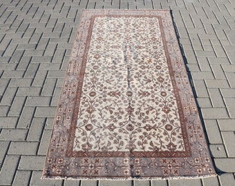 Vintage Rug 3.3x6.7 ft (102x203 cm), Brown Oriental Turkish Rug