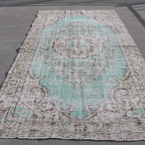 Alfombra turca vintage de 172 x 314 cm (5,6 x 10,3 pies), color azul, de lana lisa.