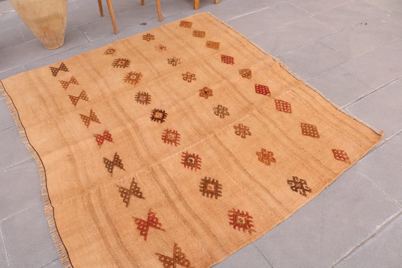 Antibacterial Rug Original 1051 Area Rug 5.7x5.1 ft Hemp Rug Orange Rug Hygienically Rug Handmade Rug Turkish Rug Organic Rug