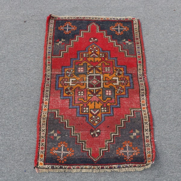 Vintage Rug, Small Carpet, Turkish Rug, Oushak Rug, 22x35 inches Red Rug, Bohemian Bathroom Rug, Decorative Bedroom Rugs,  6761