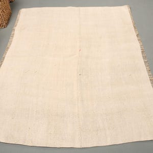 Vintage Turkish Rug, Handwoven Beige Area Carpet, 5x4ft, Minimalist Design, Neutral Tones, Home Decor Accent