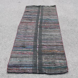 Vintage Turkish Accent Rug, Multicolor Striped Pattern, Handwoven 3x7ft, Unique Bohemian Home Decor
