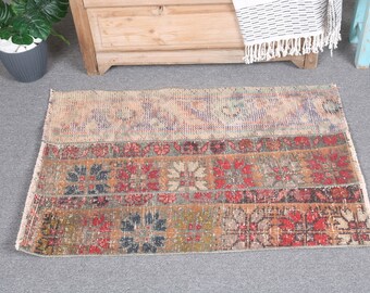 Petits tapis, tapis turc, tapis vintage, tapis Oushak, tapis pour entrée, tapis rouge 2,1x3 pieds, tapis délavé, tapis patchwork, tapis en laine, tapis de porte mignon, 7645