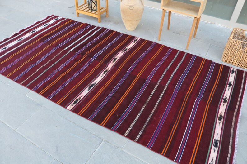 Small Kilim Turkish Kilim Entry 1530 Antique Kilim Vintage Kilim Pattern Kilim 1.8x4.4 ft Organic Kilim,Oriental Kilim,Handmade Kilim