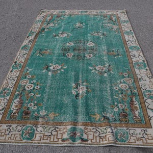 5.2x8.7 ft Vintage Turkish Rug, Large Rug, Green Patchwork Rug