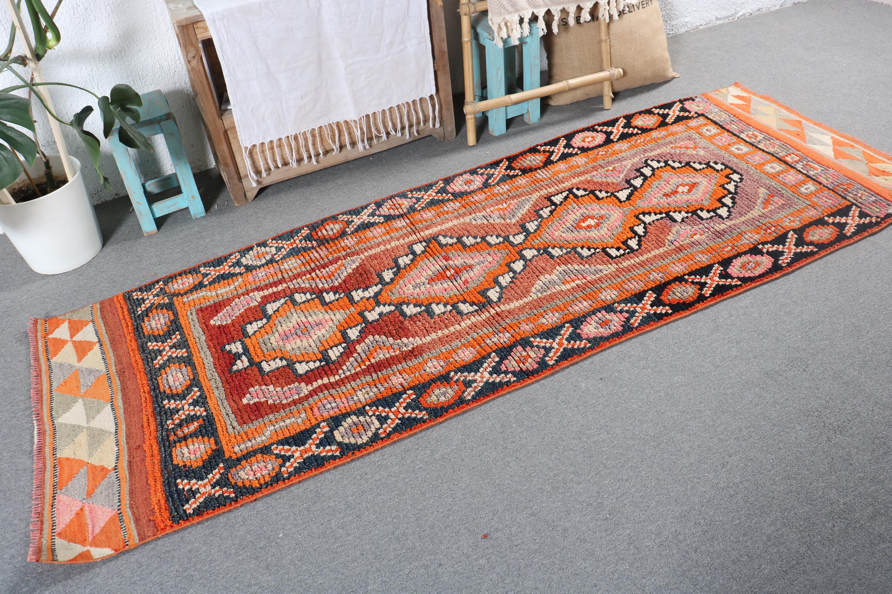 ヴィンテージ トルコ キリム ラグ、3 x 8 フィート ランナー、幾何学