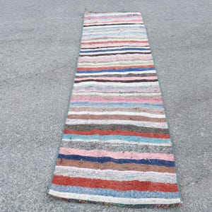 Turkish Kilim, Runner Rug, Vintage Kilim, Striped Kilim, 2x8ft Handmade Rug, Colorful Kilim, Bohemian Decor, Narrow Kilim