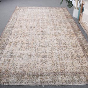 Vintage Rug, Turkish Rug, 6x10 Large Rug, Oushak Rugs, Rugs For Living Room, 6.1x10.2 ft Beige Rug, Luxury Vintage Wool Rug, Antique Rug
