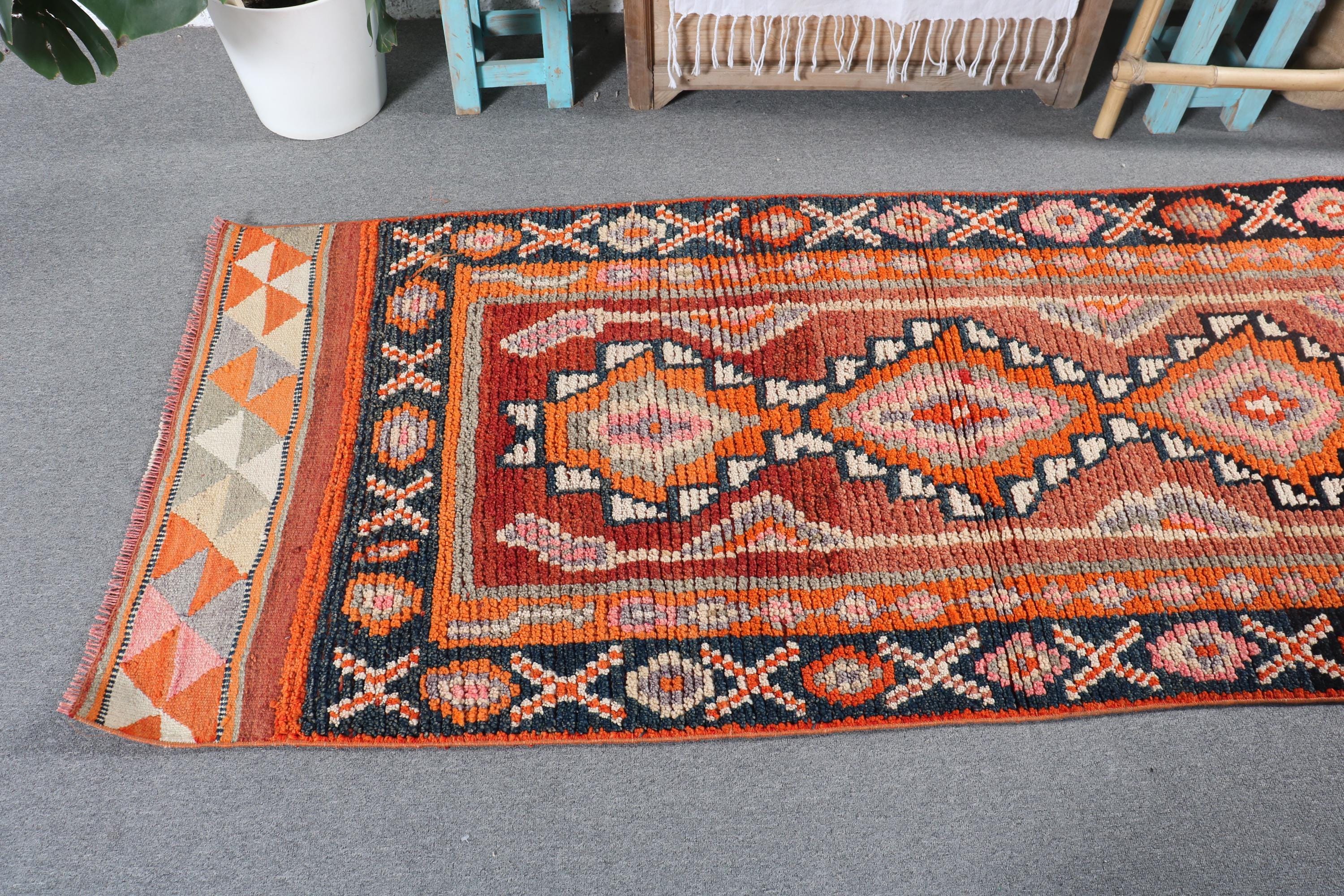 ヴィンテージ トルコ キリム ラグ、3 x 8 フィート ランナー、幾何学