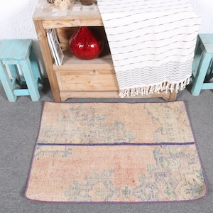 Small Rugs, Patchwork Rug, Vintage Rug, Turkish Rug, Anatolian Rug, Rugs For Bathroom, 2.2x3 ft Orange Rug, Kitchen Rugs, Entryway Rug, 7473