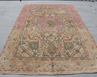 Turkish Rug, Large Rug, 6.2x9.2 ft, Vintage Rug, Living Room Rug, Oushak Rug, Antique Rug,Organic Rug, Oriental Rug, Handmade Rug, 1614