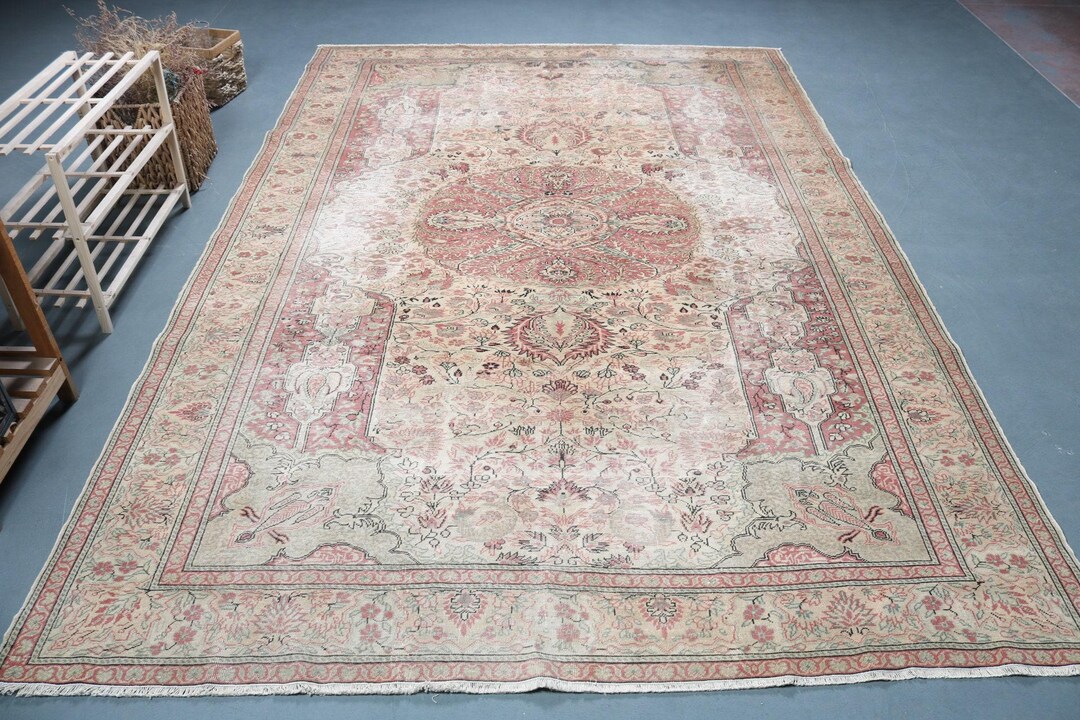 Vintage Turkish Rug, Handmade Large Rug, 7x10ft Wool Area Rug, Antique ...
