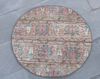 Turkish Rug Antique Rug,Organic Rug,3014 Round Rug Handmade Rug 2.3x2.3 ft Oriental Rug Oushak Rug Circle Rug Small Rug Vintage Rug