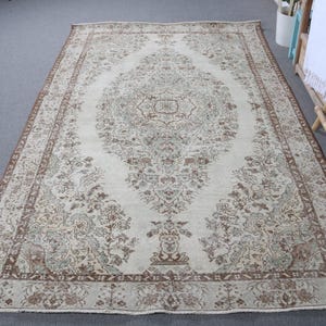 Vintage Rug, Turkish Rug, 6x10 Large Rugs, Antique Rugs, Rugs For Bedroom, 5.2x9.2 ft Beige Rug, Soft Washable Oushak Rug, Anatolian Rug