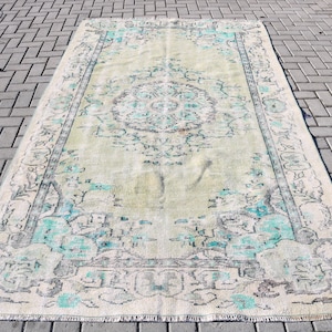 Large Carpet, Turkish Rug, Vintage Rug, Oushak Rug, 63x111 inches Green Rug, Wool Oversize Carpet, Handmade Living Room Rugs,  6412
