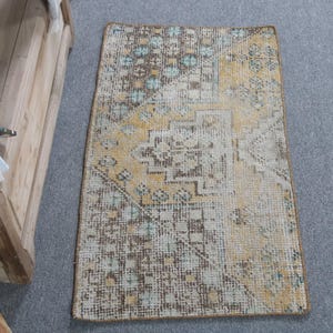 Turkish Rug, 1.6x3 ft Small Rug, Vintage Rug, Antique Rug, Rugs For Bathroom, Beige Oushak Rugs, Small Wool Rug, Door Mat Rug,