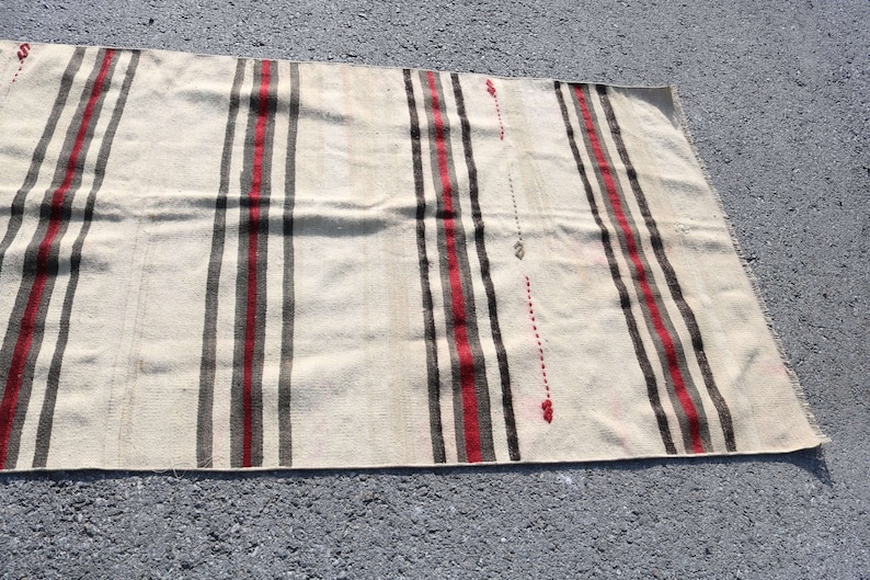 Tribal Hallway Rugs Vintage Kilim 3984 Turkish Kilim Striped Stair Kilim Runner Carpet 43x122 inches White Rug Home Decor Kilim