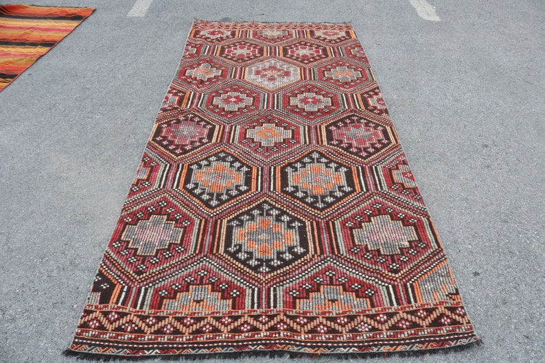 Vintage Kilim, Turkish Kilim, Area Kilim, Home Decor Kilim, 53x109 inches Red Kilim, Handwoven Kilim, shops Bedroom Kilim, 5238