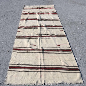 Vintage Turkish Kilim, 4x10ft Runner Carpet, Striped Wool Rug, Handwoven Turkish Hallway Rug, Bohemian Home Decor, 3984