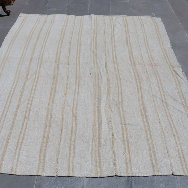 Beige Rug, Hemp Rug, 6.1 x 7.3 ft , 186 x 222 cm , Turkish Rug, Area Rug, Salon Rug, Handmade Rug, Antibacterial Rug, Etsy, Orgainc Rug, 333