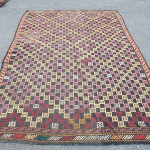 Vintage Turkish Kilim, 5x8ft, Antique Bohemian Rug, Handwoven Large Kilim, Traditional Anatolian Carpet, Ethnic Area Rug, Multicolor Decor