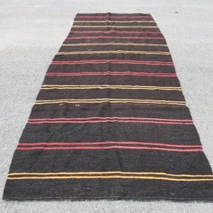 Vintage Kilim, Turkish Kilim, Runner Kilim, Antique Kilim, 54x161 inches Black Kilim, Anatolian Kilim, Stair Kilim,  5215