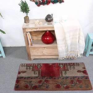 Small Turkish Rug, Vintage Rug, Anatolian Rug, Red Floral Rug, 1.6x3.4 ft, Handmade Wool Rug, Decorative Carpet