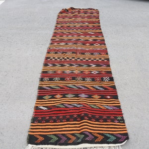 Vintage Kilim, Runner Kilim, Turkish Kilim, Antique Kilim, 35x164 inches Black Kilim, Anatolian Kilim, Hallway Kilim,  5151