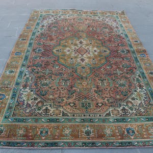 Turkish Rug, Handmade Rug, 6x10ft, Vintage Carpet, Living Room Rug, 180x291cm, Oriental Wool Rug, Antique Oushak Rug, Organic Decor Rug