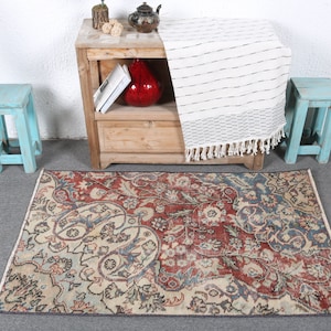 Small Rugs, Vintage Rug, Turkish Rug, Oushak Rug, Rugs For Entry, 2.6x4 ft Purple Rug, Floral Rug, Personalized Door Mat Rug, Wool Rug, 7389