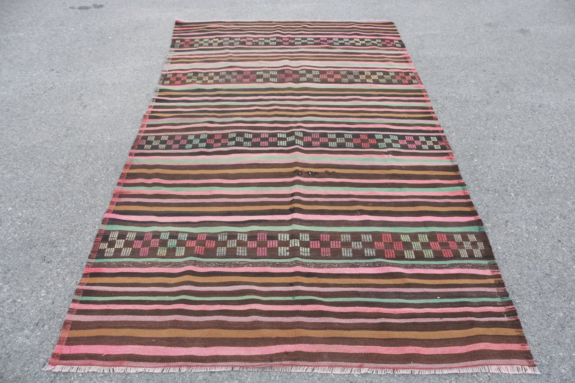 Turkish Kilim, Large Kilim, Vintage Kilim, Home Decor Kilim, 59x102 inches Brown Kilim, Organic Kilim, Oversize Kilim,  5242