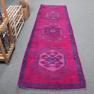 Vintage Turkish Runner, 91x304cm Rug, 3x10 ft Pink Carpet, Corridor Rug, Turkish Handmade Rug, Living Room Decor, Ethnic Rug