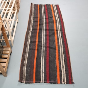 Turkish Kilim, Vintage Kilim, Runner Kilim, Home Decor Kilim, 28x74 inches Black Kilim, Organic Kilim, Hallway Kilim,  6156