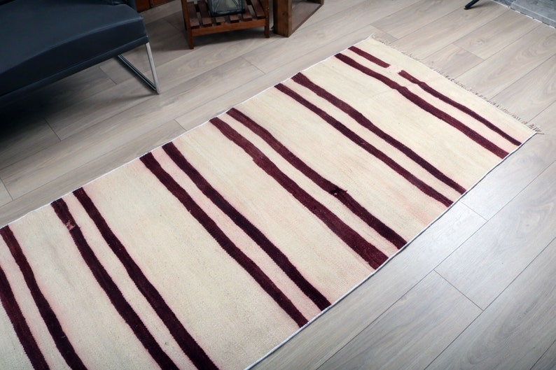 Striped Rug 95 x 350 cm Organic Rug Kilim Rug Hemp Rug 3.1 x 11.5 ft Runner Rug Old 114 Antibacterial Rug White Rug Turkish Rug