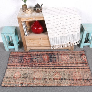 Turkish Rug, Small Rugs, Patchwork Rug, Vintage Rug, Antique Rug, Rugs For Bathroom, 2.1x3.9 ft Blue Rug, Floor Rugs, Modern Door Mat,  7471