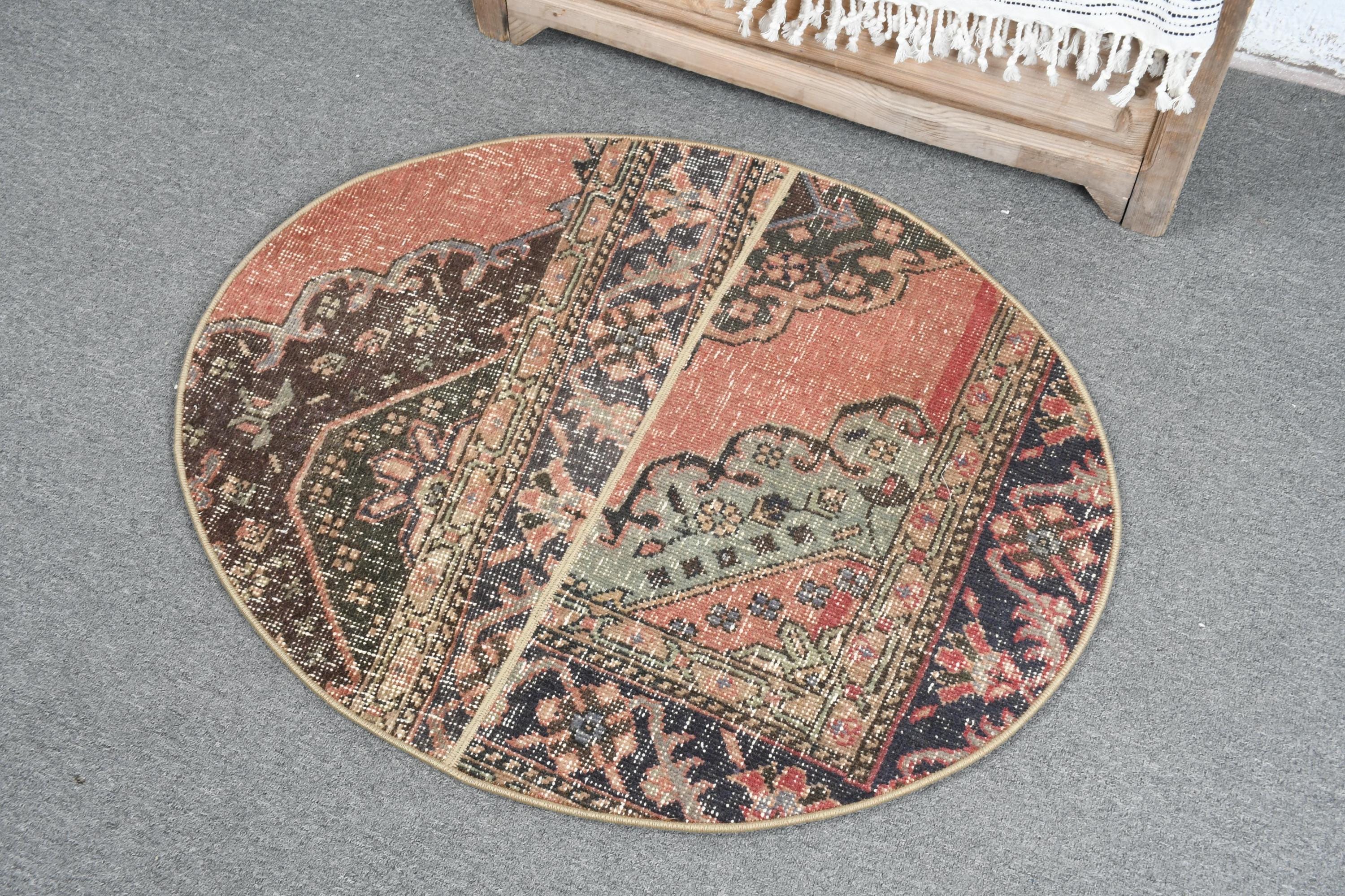 ヴィンテージラグ、トルコラグ、ラウンドラグ、2x3インチの小さなラグ