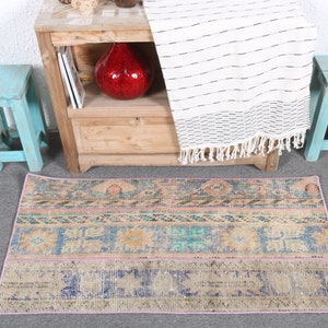Turkish Rug, Vintage Rug, Patchwork Rug, Small Rug, Anatolian Rug, Rugs For Kitchen, 1.8x3.5 ft Blue Rug, Entry Rug, Small Wool Rug, 7490