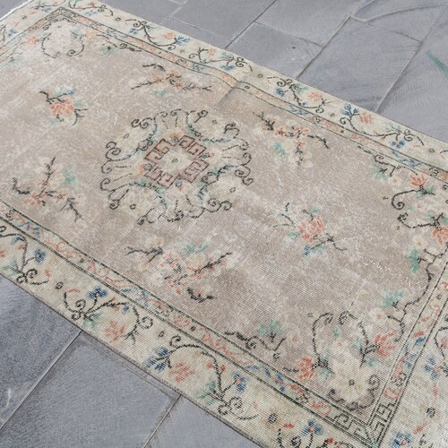 Area Carpet, Turkish Rug, Vintage Rug, Oushak Rug, 44x107 inches shops Beige Carpet, Decorative Bedroom Carpet, Anatolian Indoor Rug, 3902