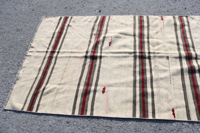 Tribal Hallway Rugs Vintage Kilim 3984 Turkish Kilim Striped Stair Kilim Runner Carpet 43x122 inches White Rug Home Decor Kilim