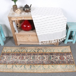 Small Rug, Turkish Rug, Vintage Rug, Patchwork Rug, Antique Rug, Rugs For Entry, 1.6x4 ft Beige Rug, Door Mat Rugs, Small Turkish Rug, 7186