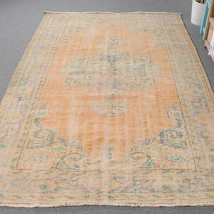 Turkish Rug, Vintage Rug, 6x8 Large Rugs, Anatolian Rug, Rugs For Salon, 5.4x8 ft Orange Rug, Handwoven Vintage Turkish Rug, Boho Large Rug,