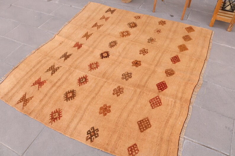 Antibacterial Rug Original 1051 Area Rug 5.7x5.1 ft Hemp Rug Orange Rug Hygienically Rug Handmade Rug Turkish Rug Organic Rug