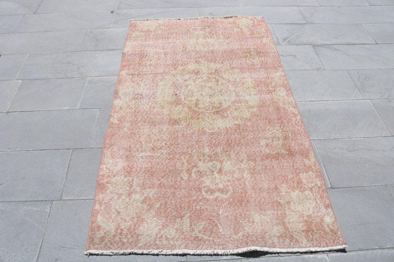 Pink Rug, Turkish Rug, 3.5x6 ft, Vintage Rug, Area Rug, Oushak Rug, Antique Rug,Organic shops Rug, Oriental Rug, Handmade Rug, Muted Rug, 1438